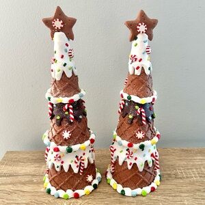 Set Of Two Polymer Clay Christmas Tree Ice Cream Dessert Tabletop Decor
